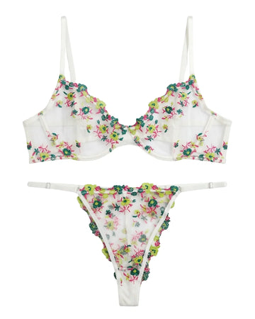 Non Padded Bra Set - Noir Rose - White
