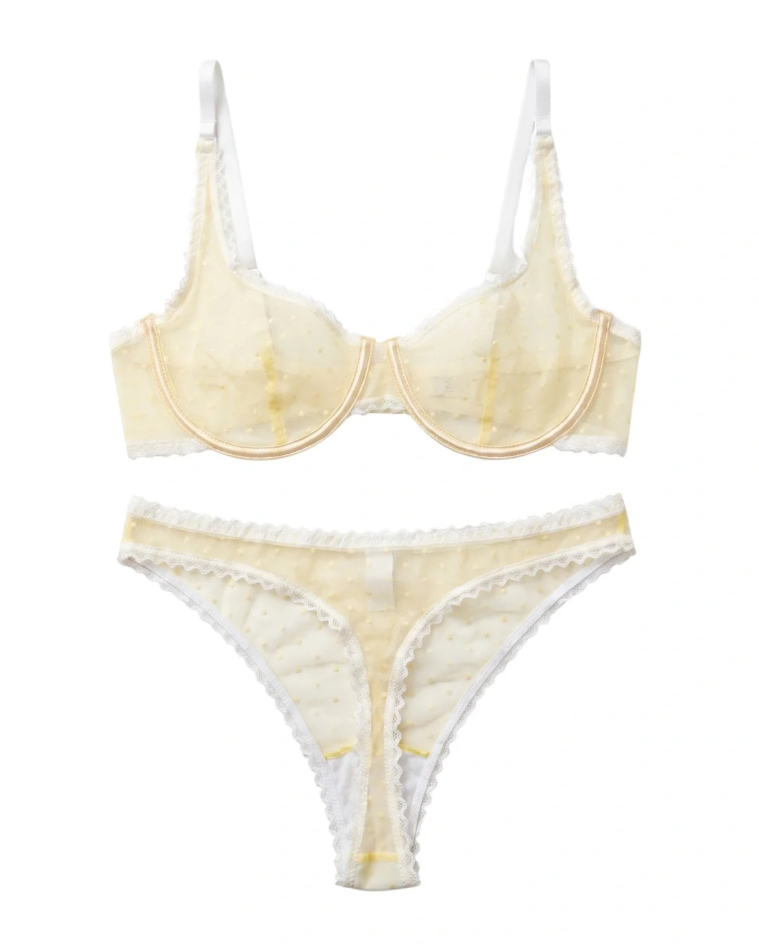 Non Padded Underwired Bra Set - Dot Mesh