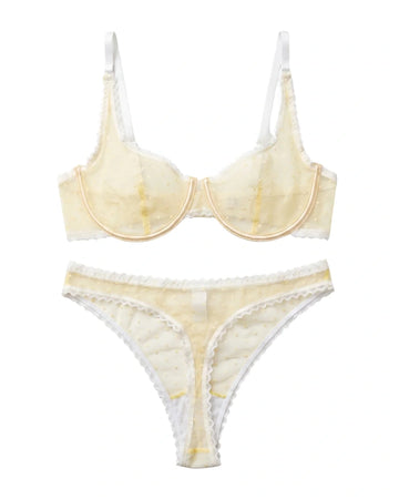 Non Padded Underwired Bra Set - Dot Mesh