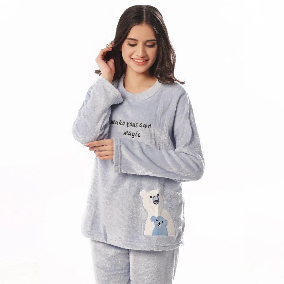 Fleece Pajama Suit Baby Blue Teddy