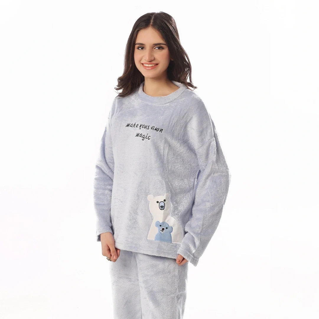 Fleece Pajama Suit Baby Blue Teddy