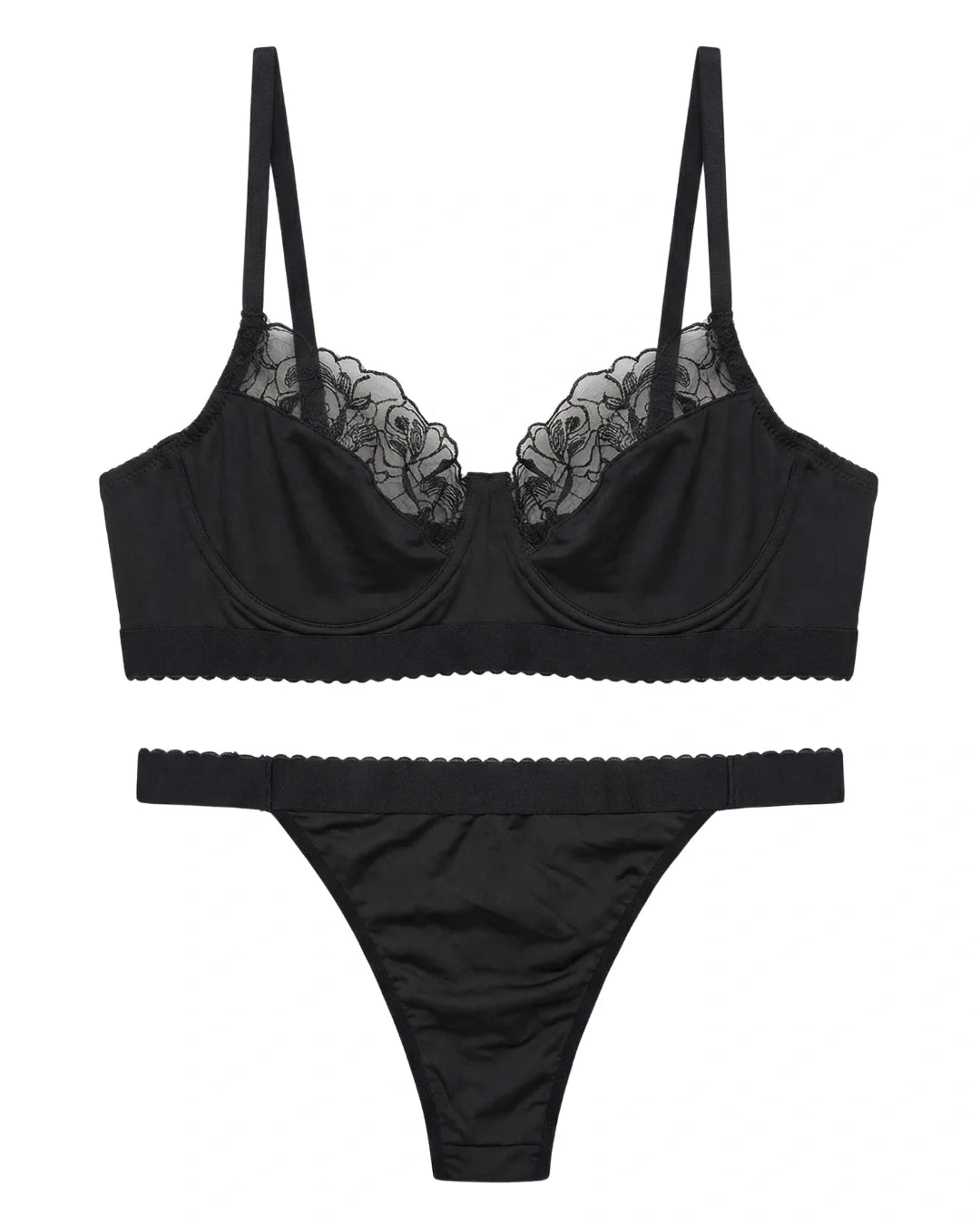 Non Padded Underwired Bra Set - Lace Trim