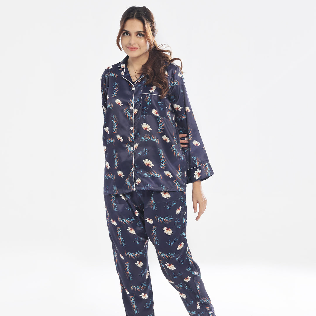 Silk Pajama Suit with Scrunchie - Bloom Haven