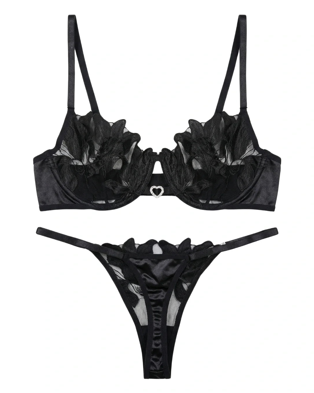 Non Padded Bra Set - Roselle Bloom - Black