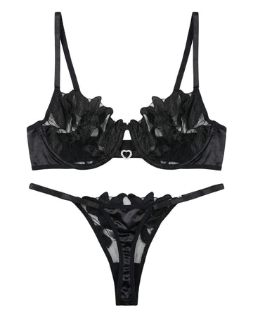 Non Padded Bra Set - Roselle Bloom - Black