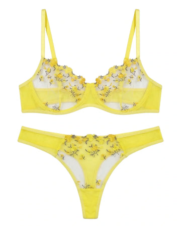 Non Padded Bra Set - Noir Rose - Yellow