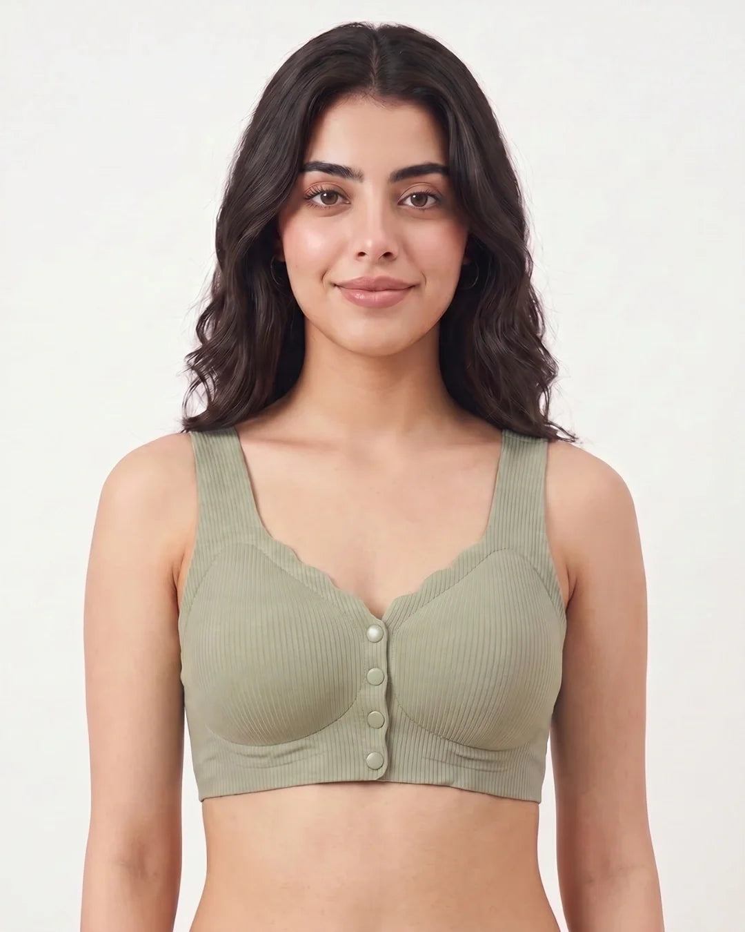 Front-Button Bra - Zova - Olive Green