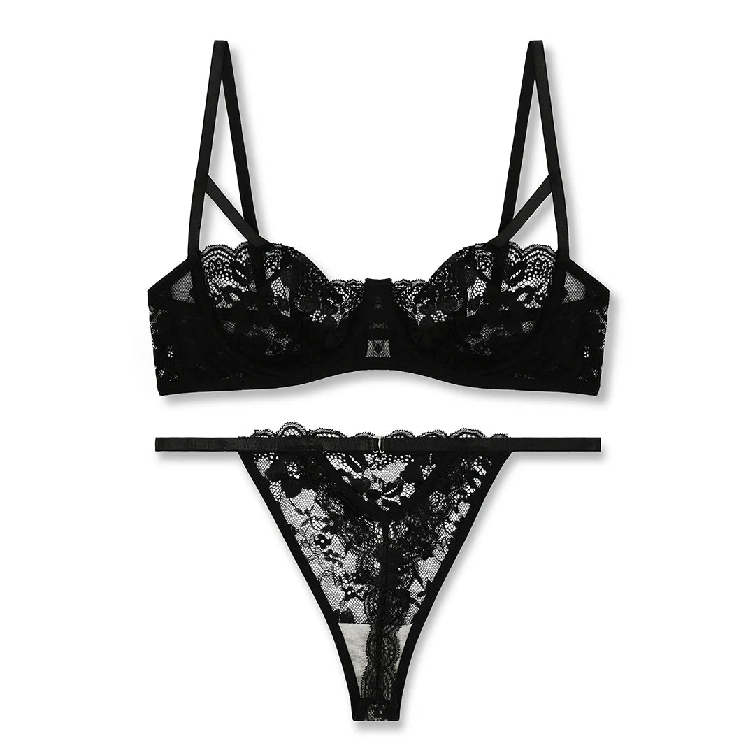 Bra Set -  Black Lace Net