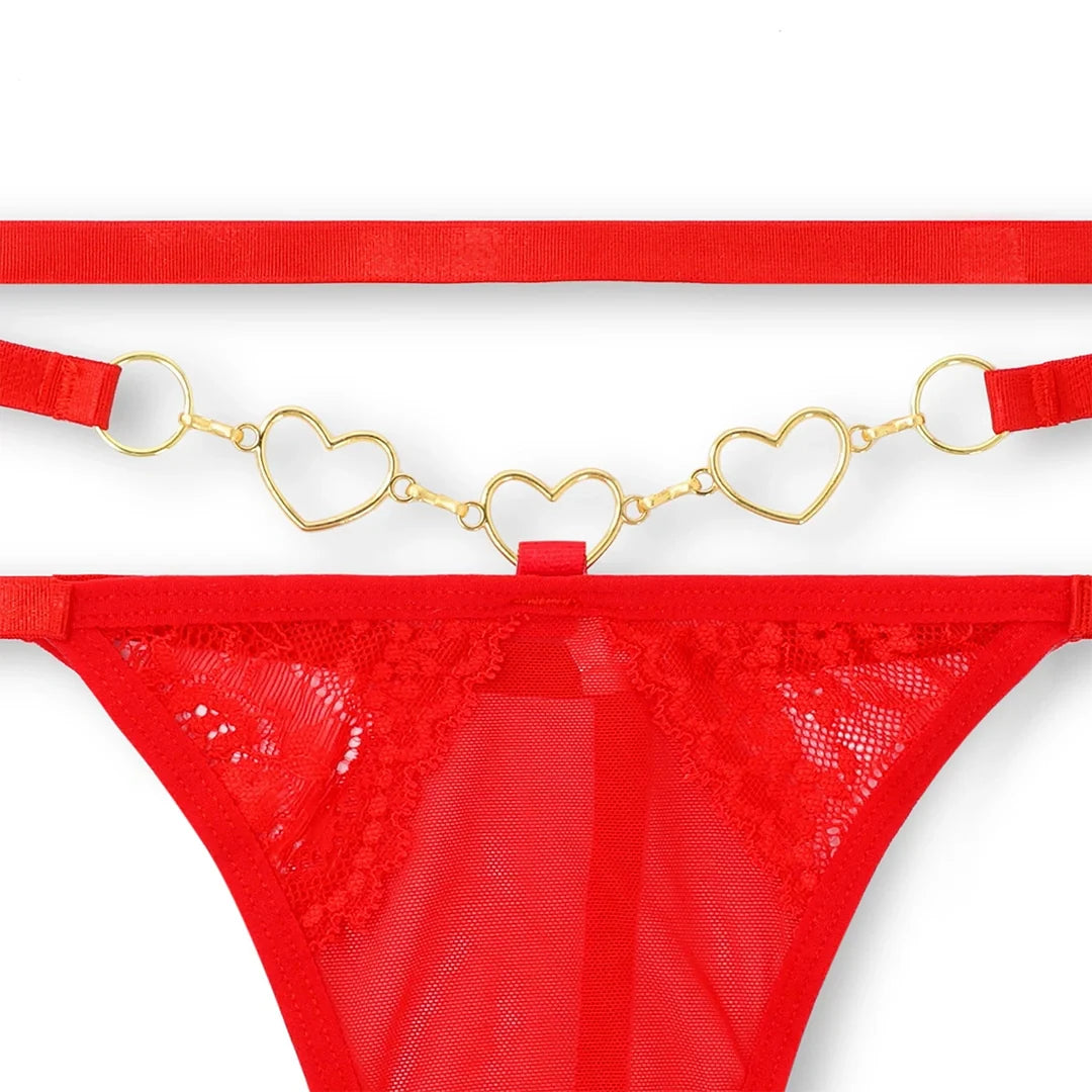 Red Embroidered Non Padded Bra and Panty Set