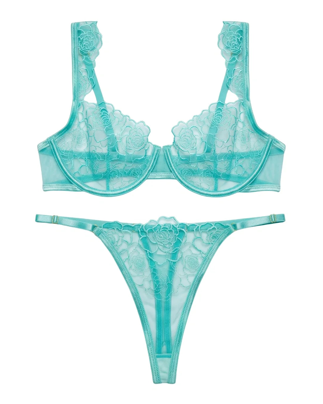 Non Padded Bra Set - Rose Veil - Aqua