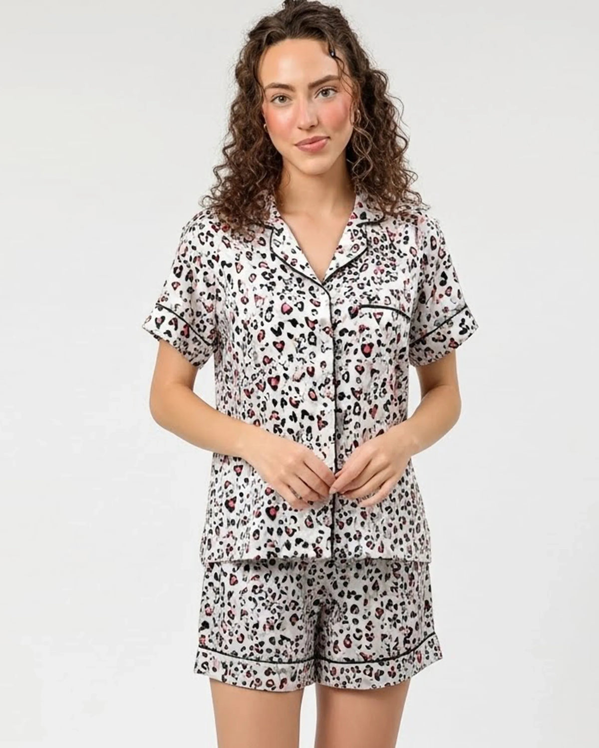 Silk PJ Set with Scrunchies - Snow Leopard