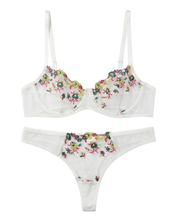 Non Padded Bra Set - Rosy Aura - White
