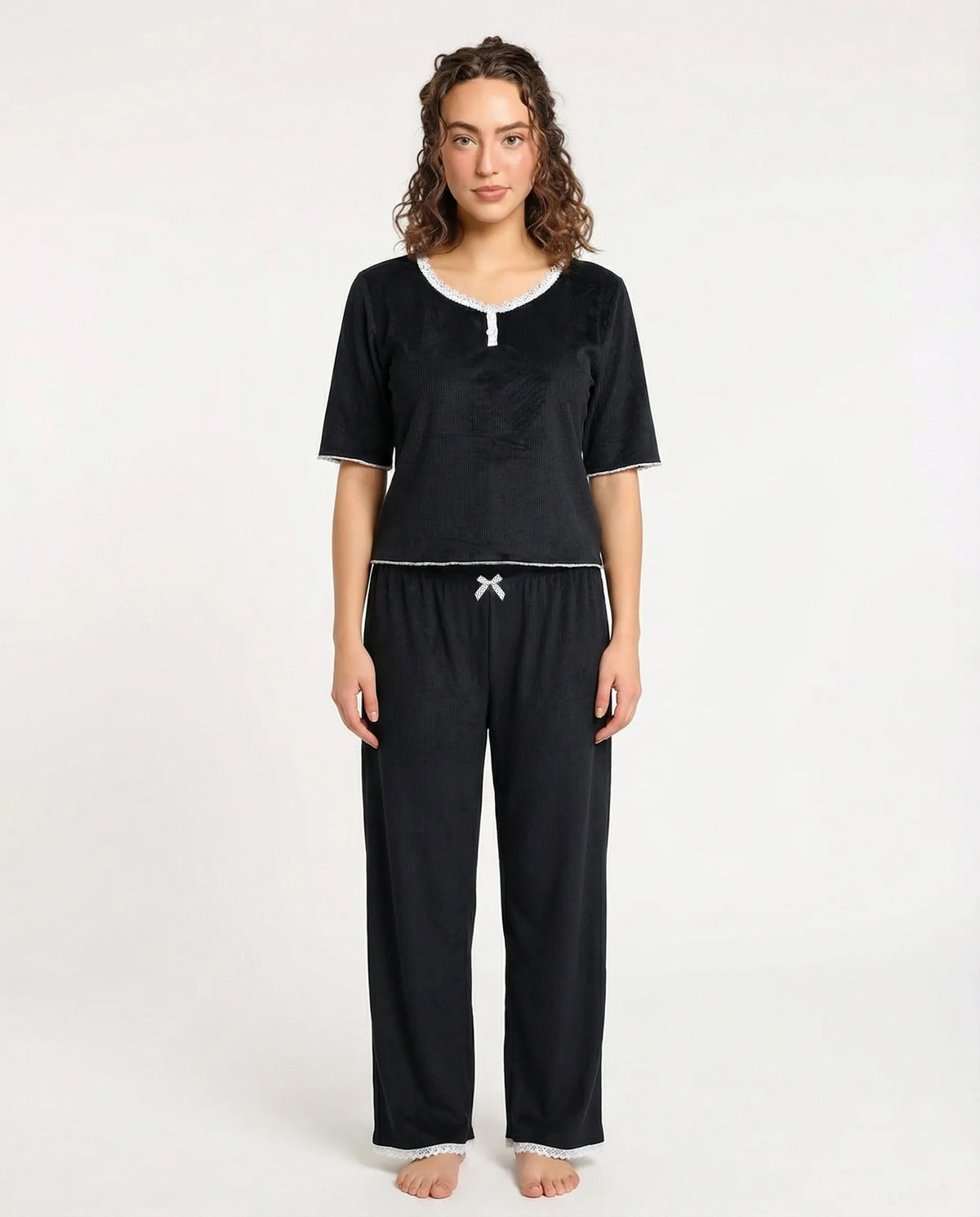 Textured Velvet PJ Set - Classic Lounge - Black