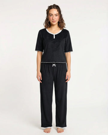Textured Velvet PJ Set - Classic Lounge - Black