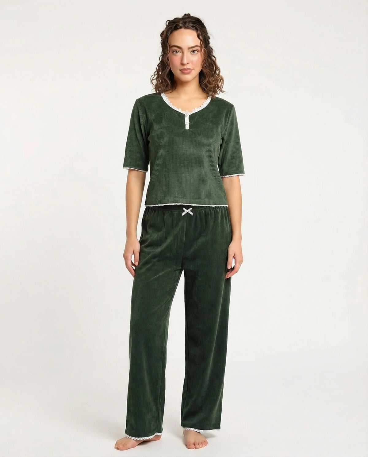 Textured Velvet PJ Set - Classic Lounge - Green