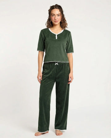 Textured Velvet PJ Set - Classic Lounge - Green