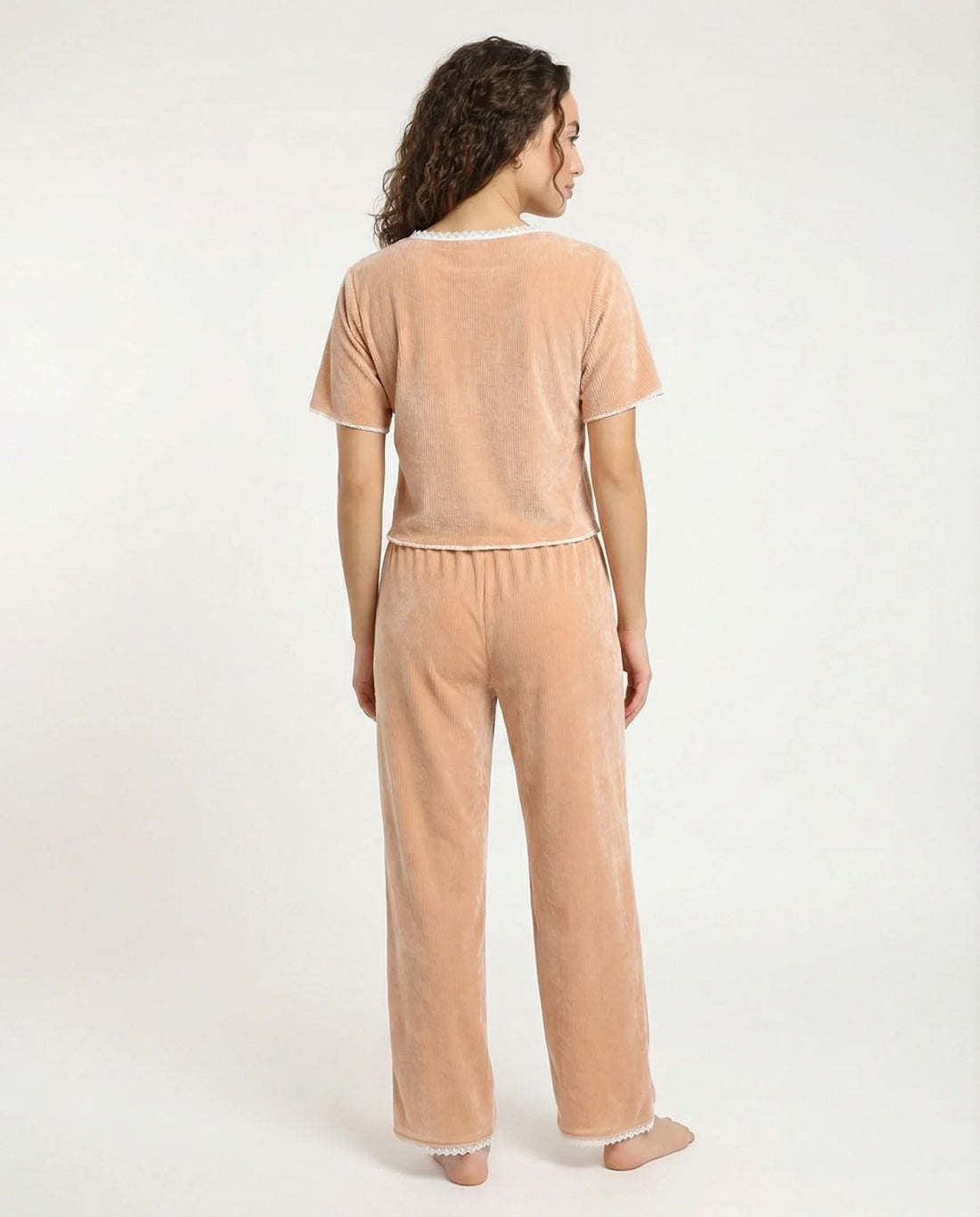 Textured Velvet PJ Set - Classic Lounge - Orange