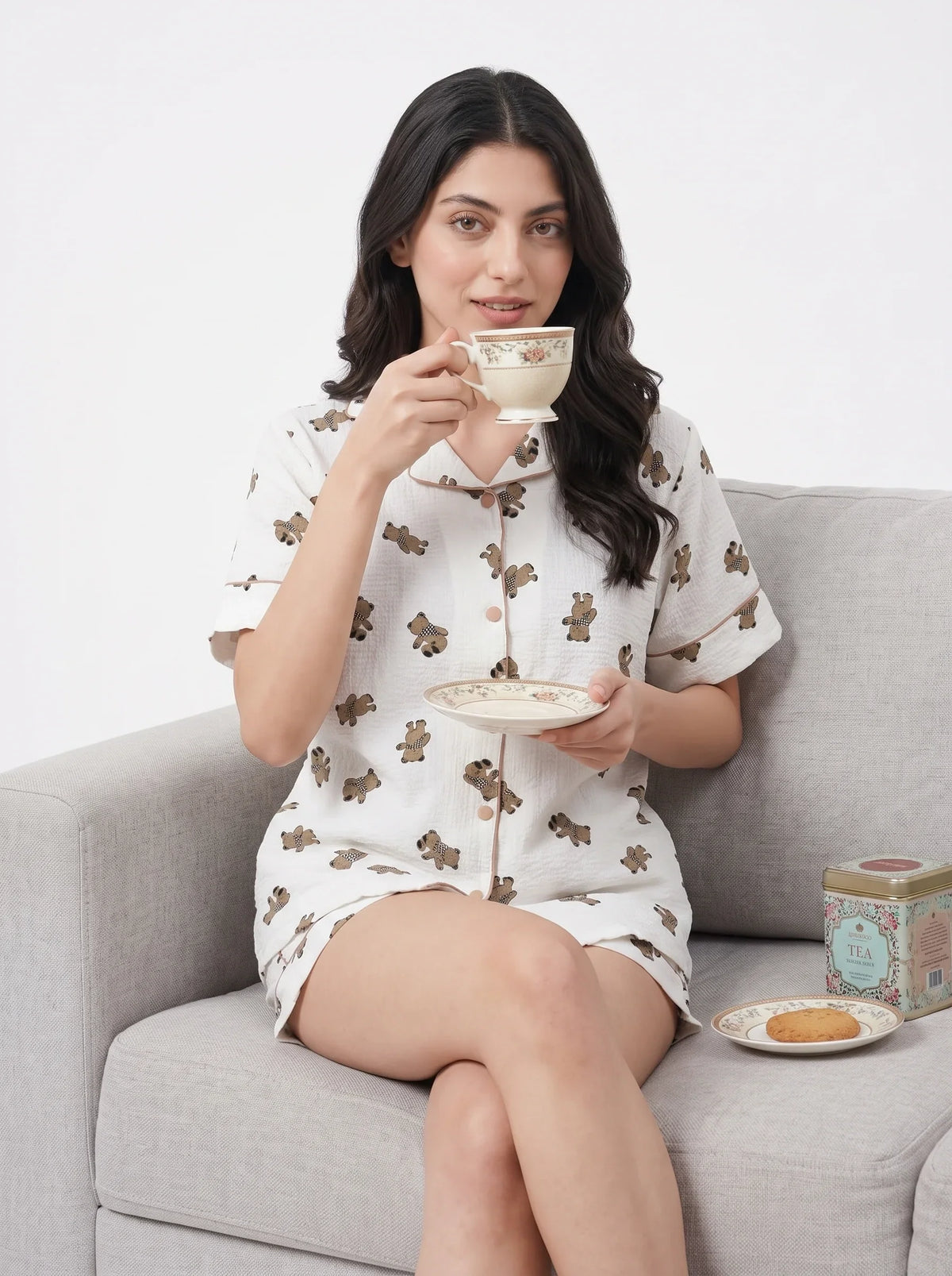 Summer Crinkled PJ Set - Cozy Bear