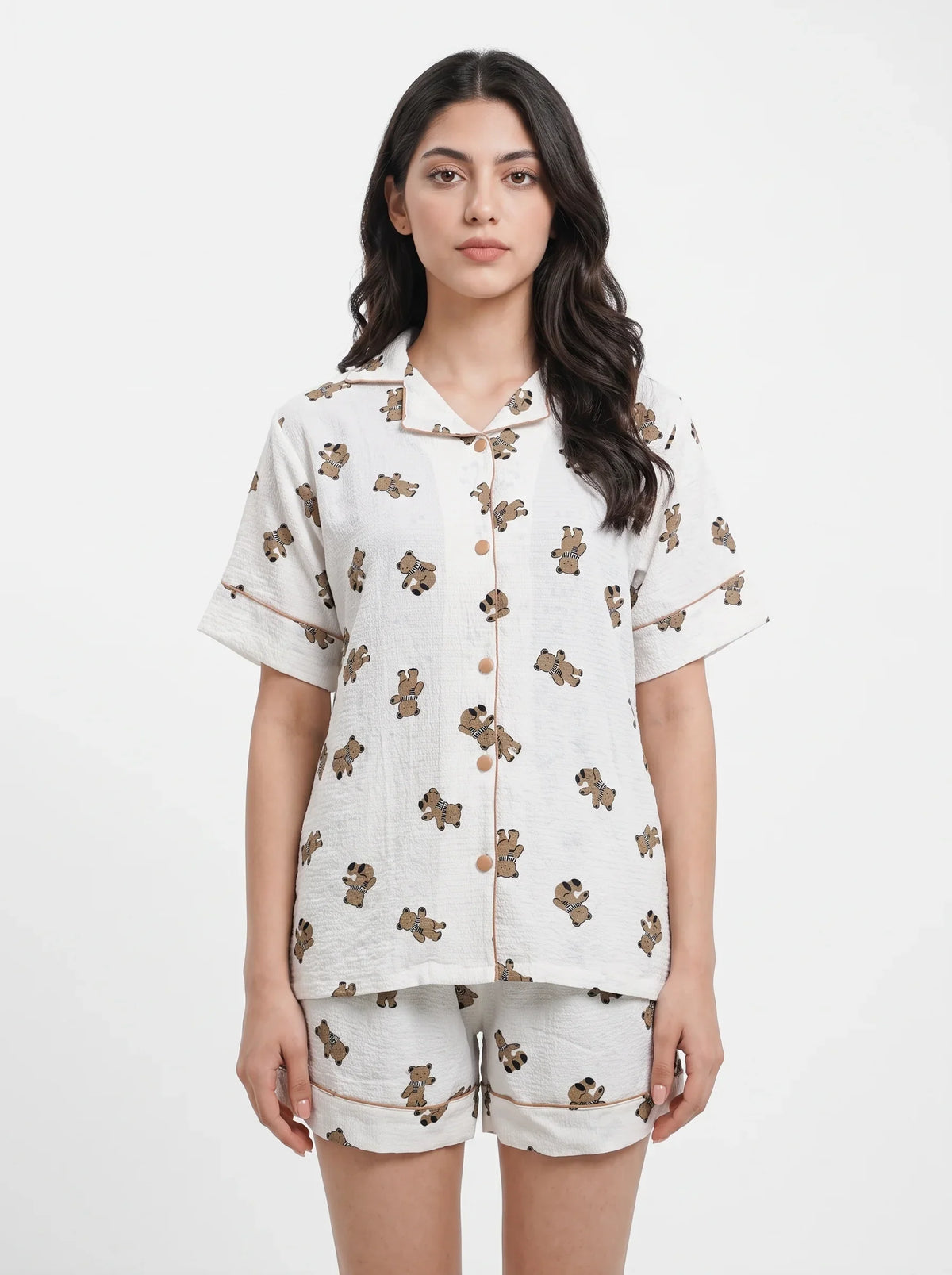 Summer Crinkled PJ Set - Cozy Bear