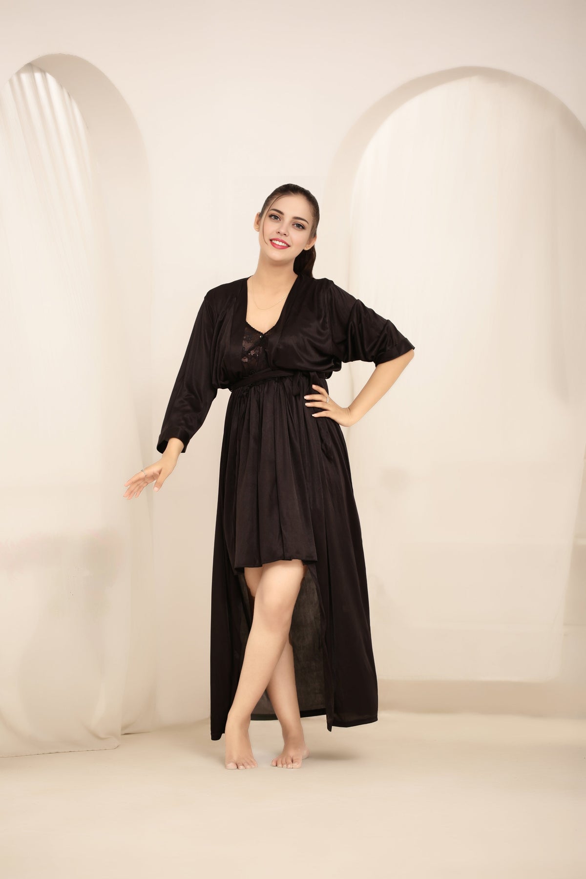 Gown Set - Nerra Silk - Dark Grey