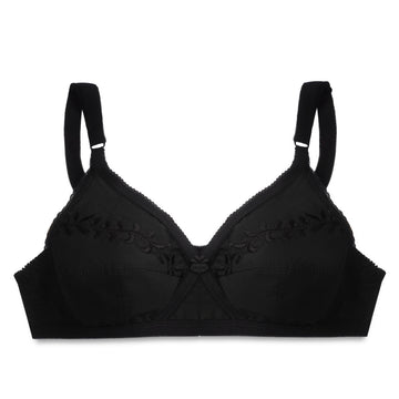 Embroidered Weave Non Padded Wireless Bra Black