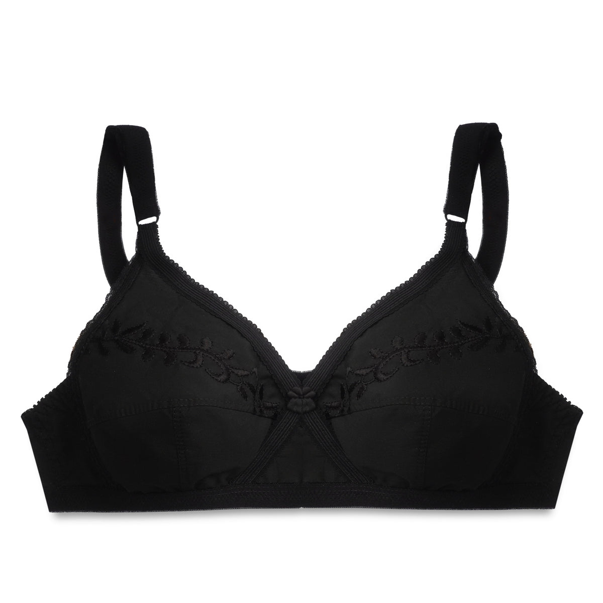 Embroidered Weave Non Padded Wireless Bra Black