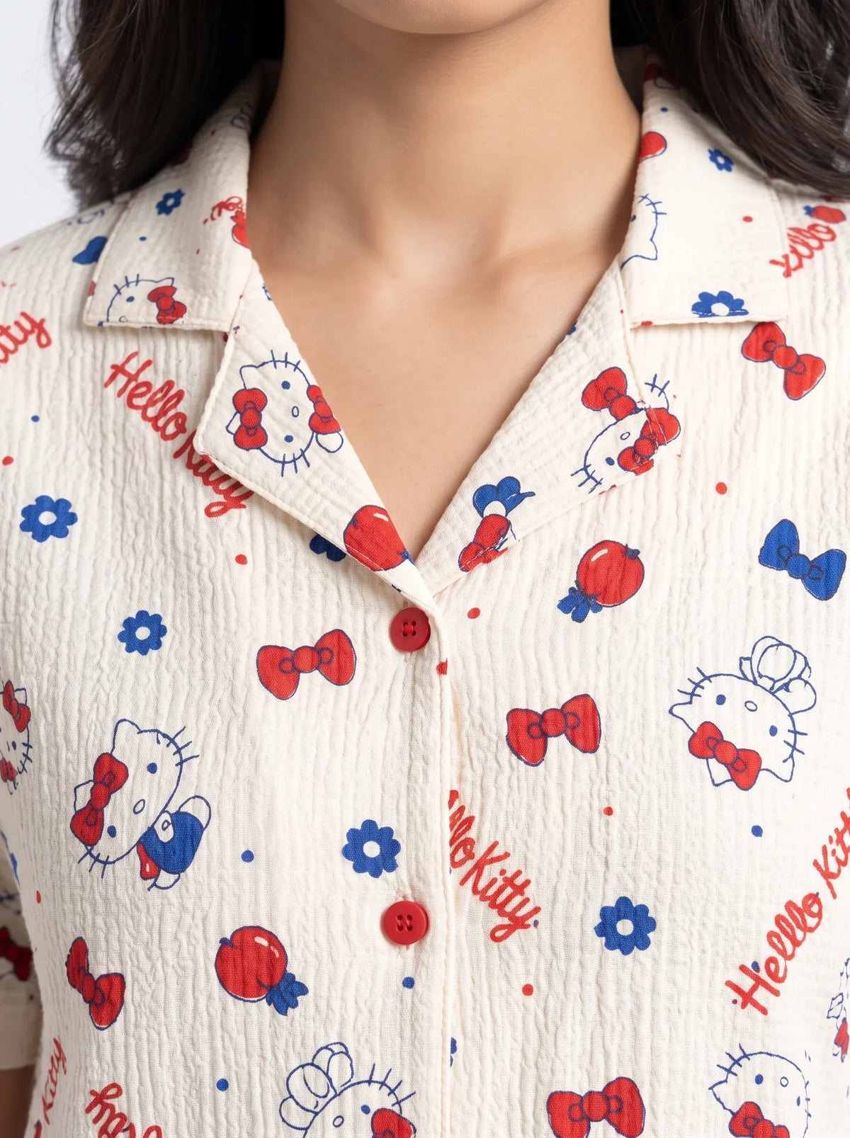Summer Crinkled Pajama Suit - Kitty Charm