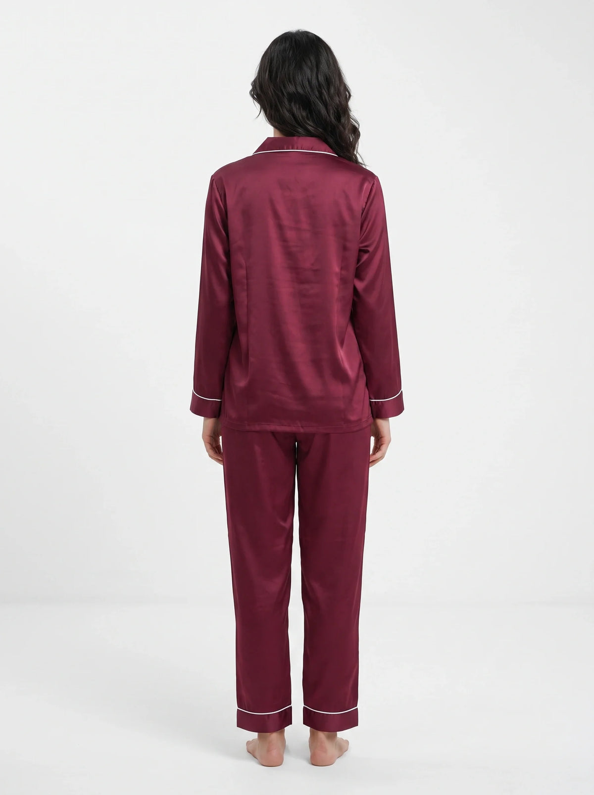 Satin Silk Pajama Suit - Noir - Maroon