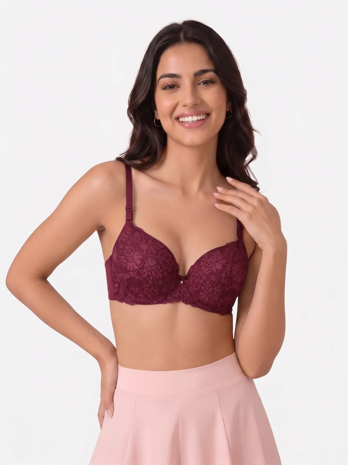 Plus Size Padded Bra - Softessa - Burgundy