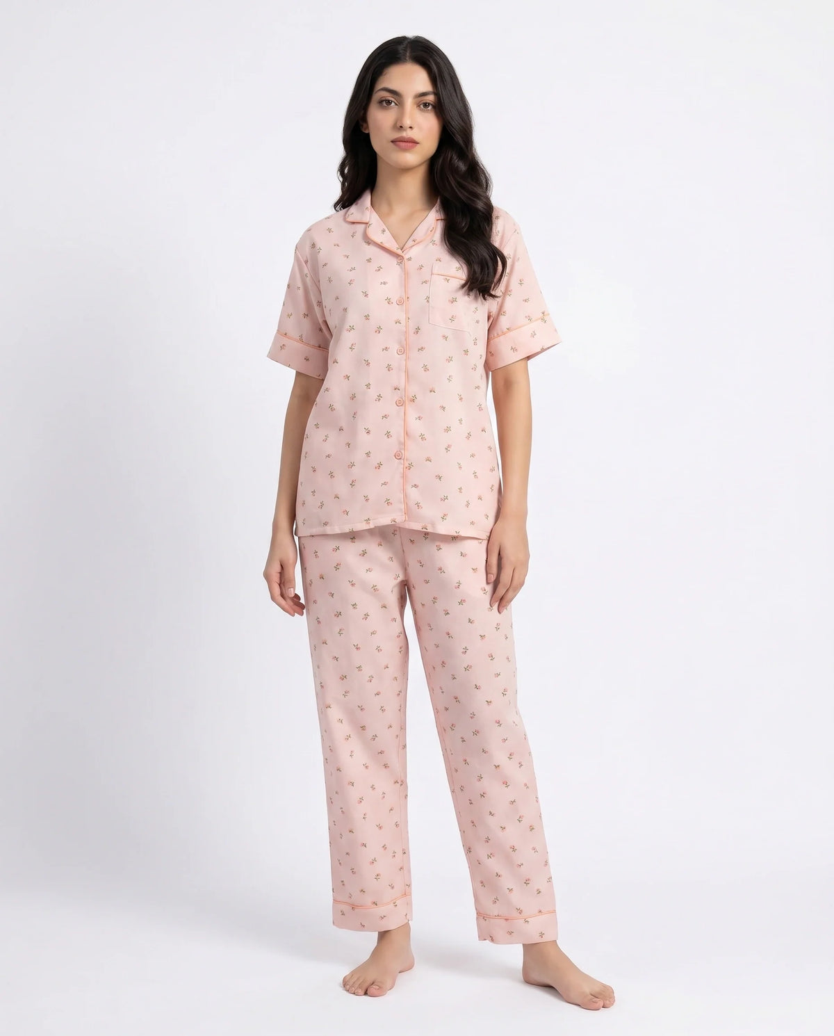 Summer Crinkled Pajama Suit - Flora - Dark Pink