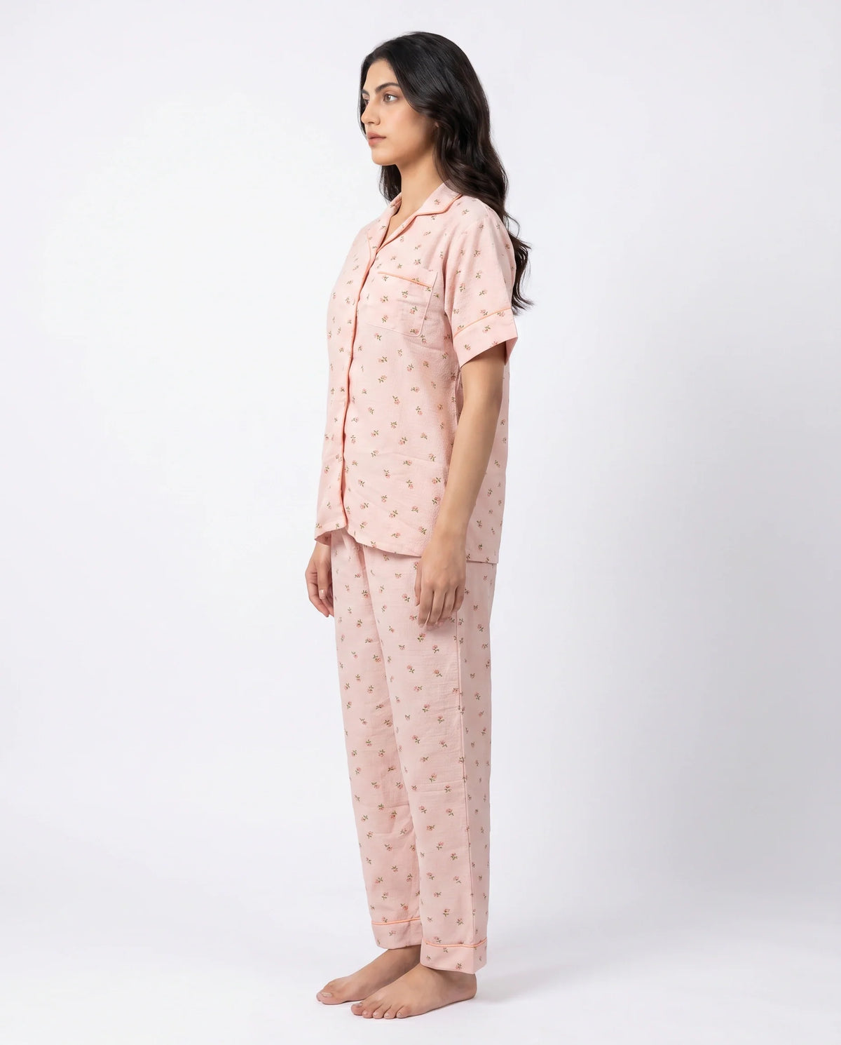 Summer Crinkled Pajama Suit - Flora - Dark Pink