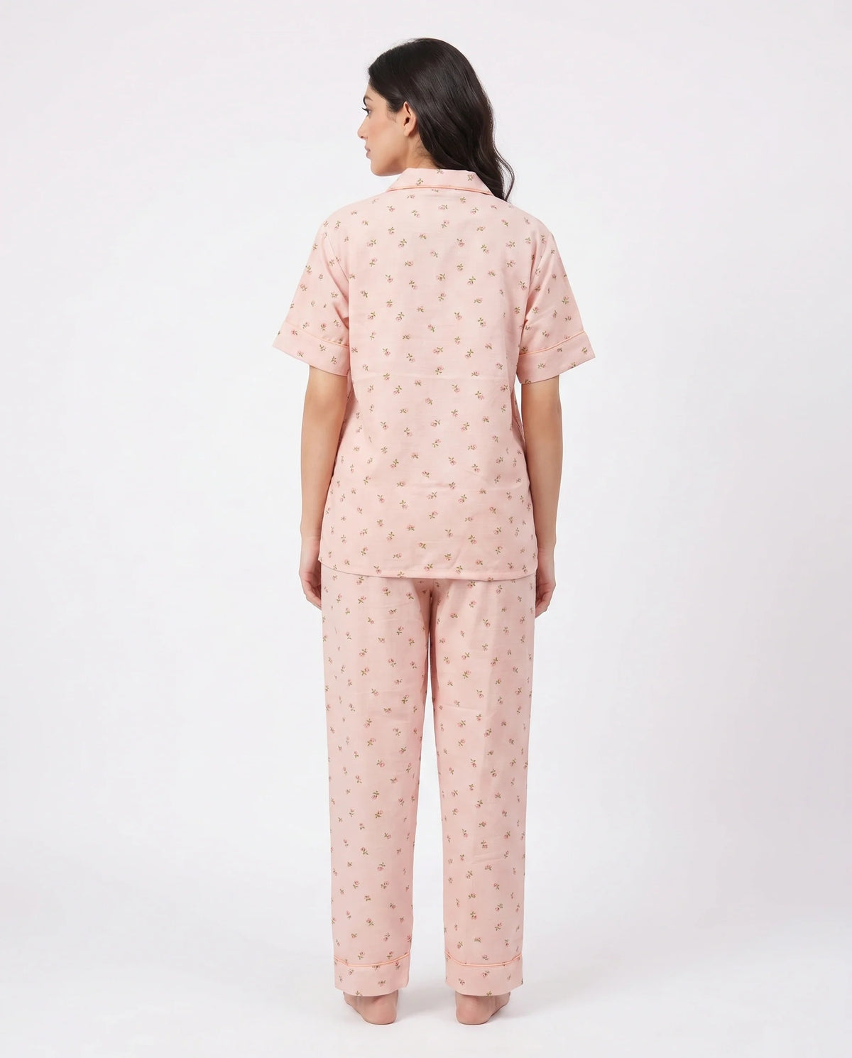 Summer Crinkled Pajama Suit - Flora - Dark Pink