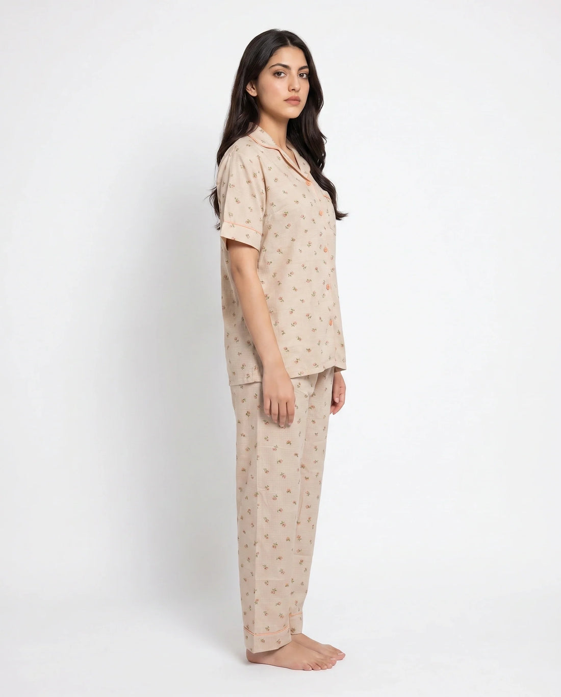 Summer Crinkled Pajama Suit - Flora - Brown