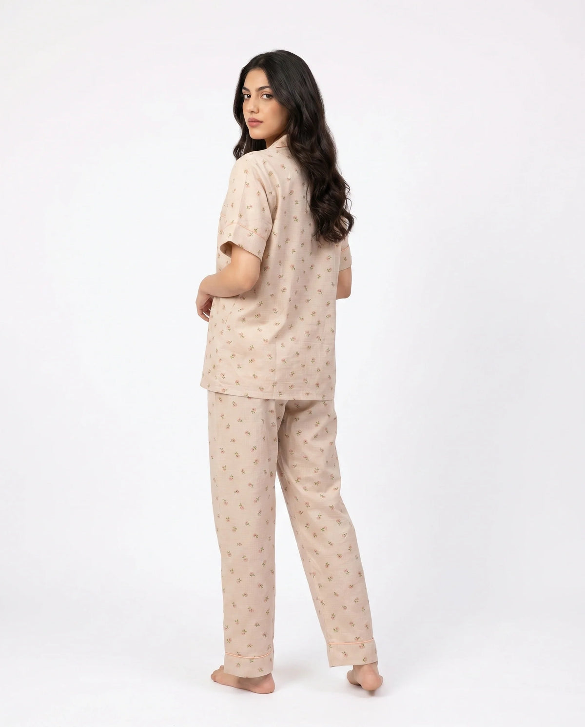 Summer Crinkled Pajama Suit - Flora - Brown