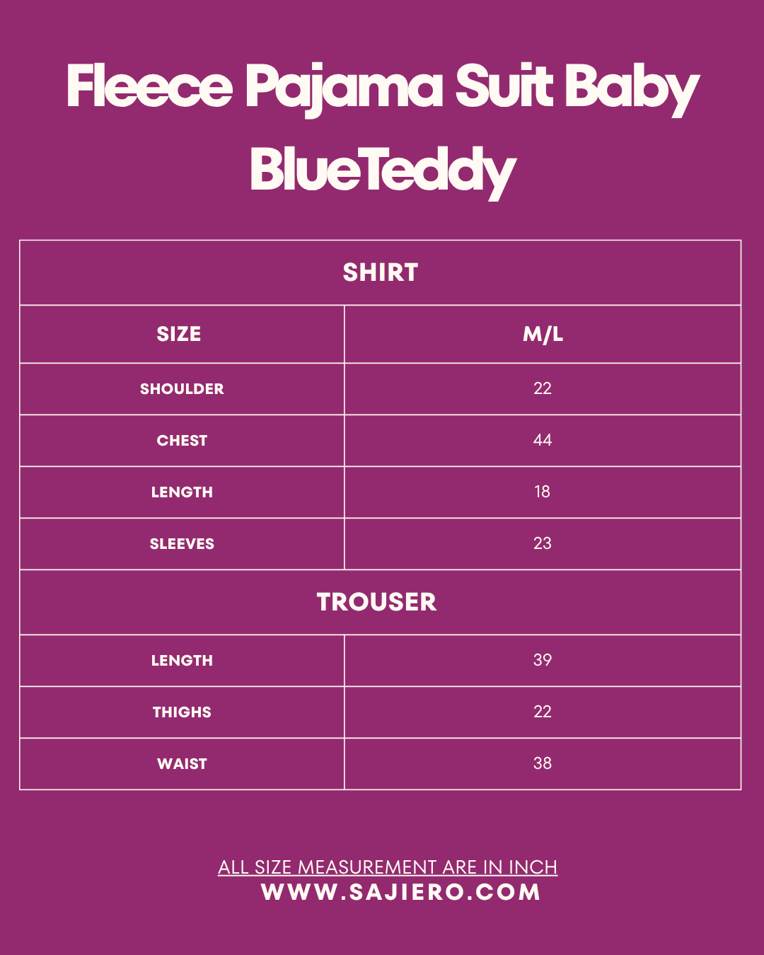 Fleece Pajama Suit Baby Blue Teddy