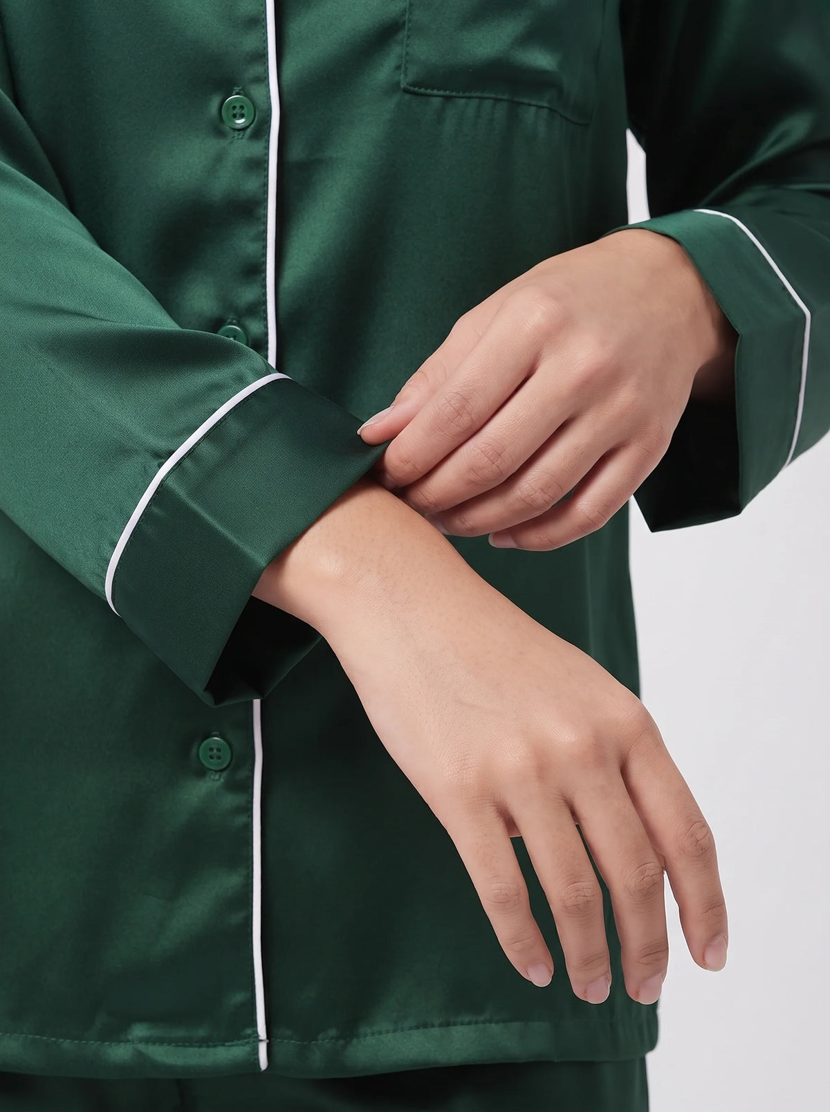 Satin Silk Pajama Suit - Noir - Dark Green