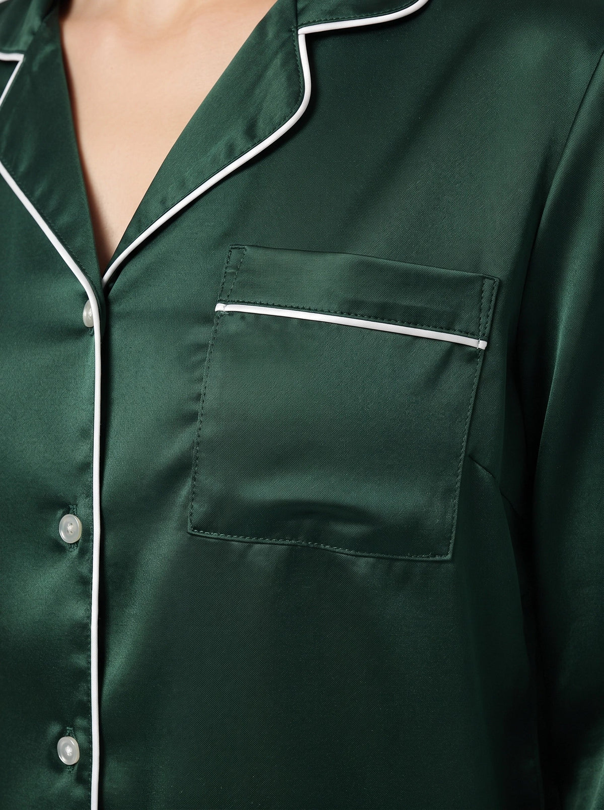 Satin Silk Pajama Suit - Noir - Dark Green