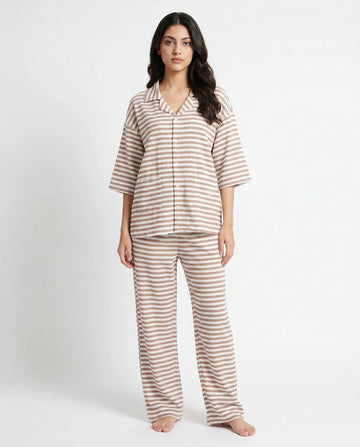 Summer Loungewear Set - Monroe Stripe - Brown