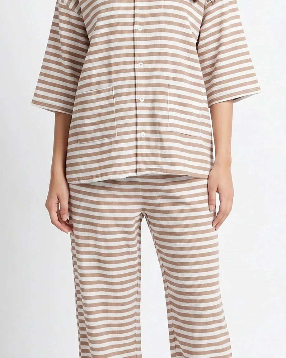 Summer Loungewear Set - Monroe Stripe - Brown