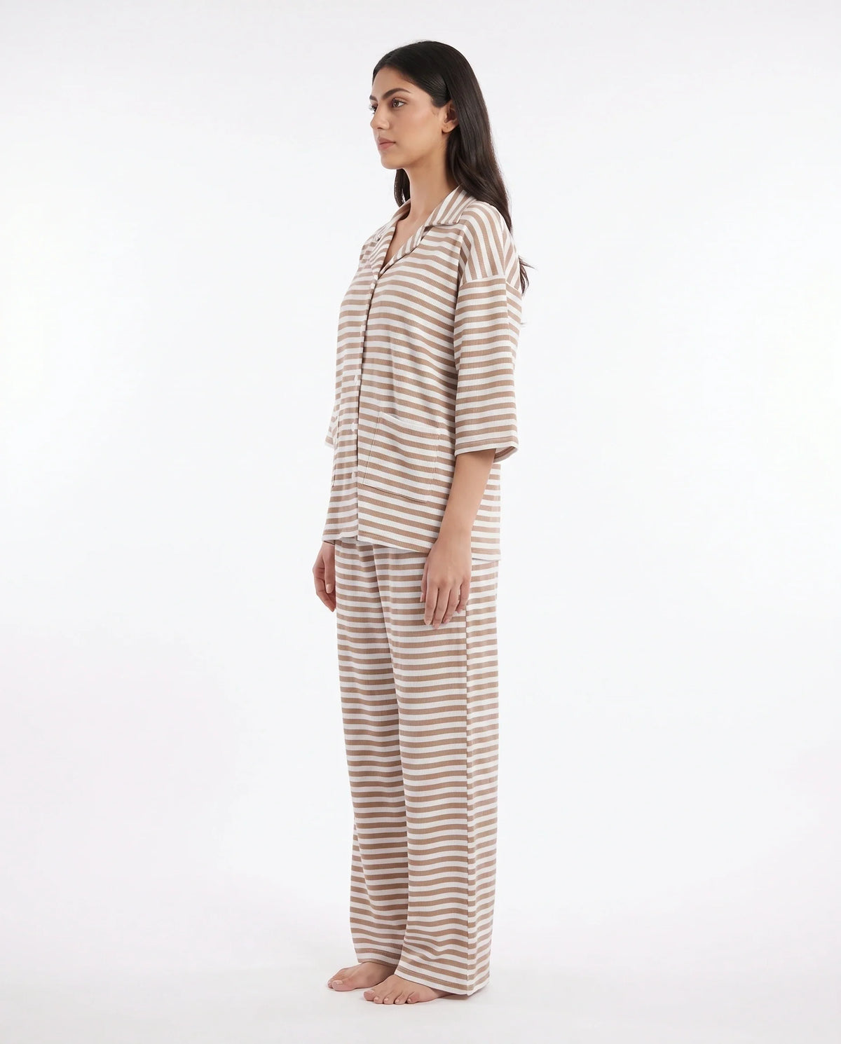 Summer Loungewear Set - Monroe Stripe - Brown