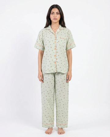 Summer Crinkled Pajama Suit - Flora - Green