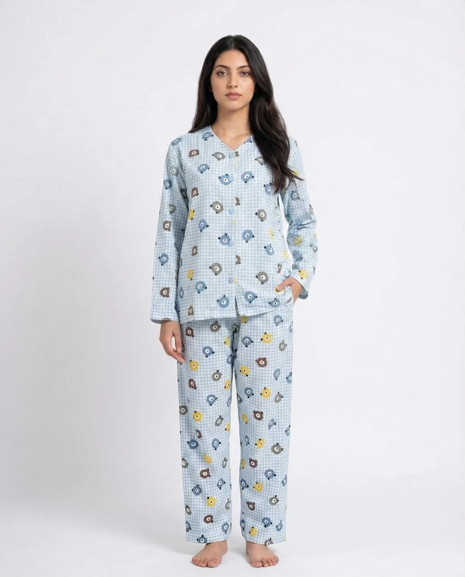 Summer Crinkled Pajama Suit - Blue Bear