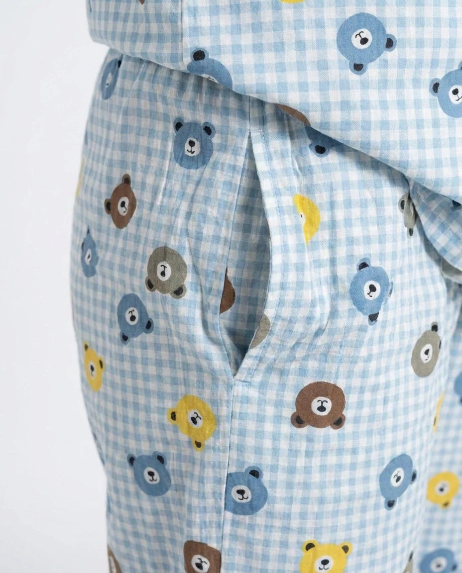 Summer Crinkled Pajama Suit - Blue Bear