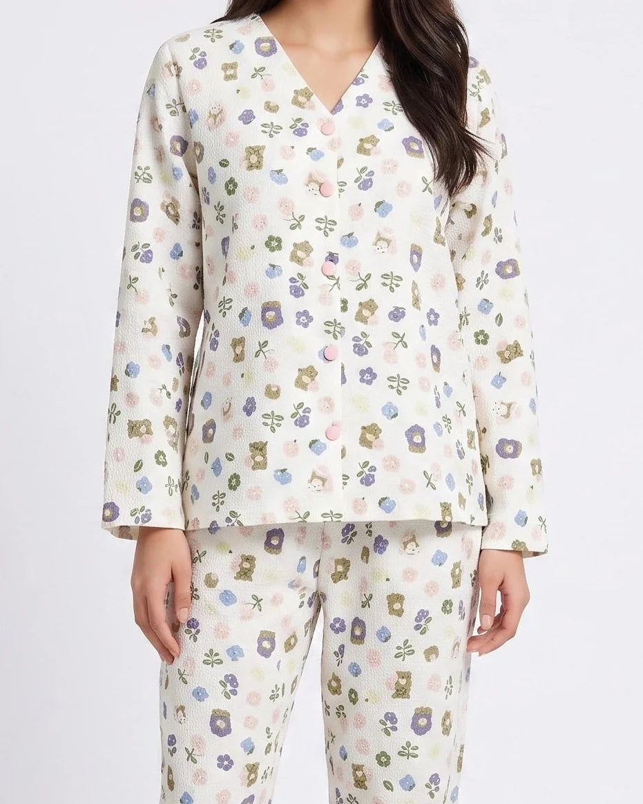 Summer Crinkled Pajama Suit - Pastel Bloom