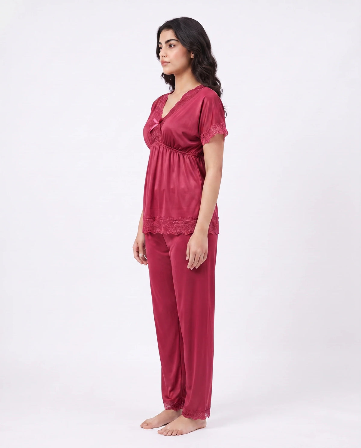 Silk PJ Set - Ethra - Maroon