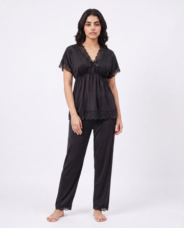 Silk PJ Set - Ethra - Black