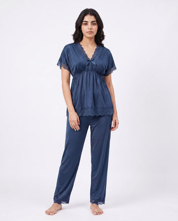 Silk PJ Set - Ethra - Navy Blue