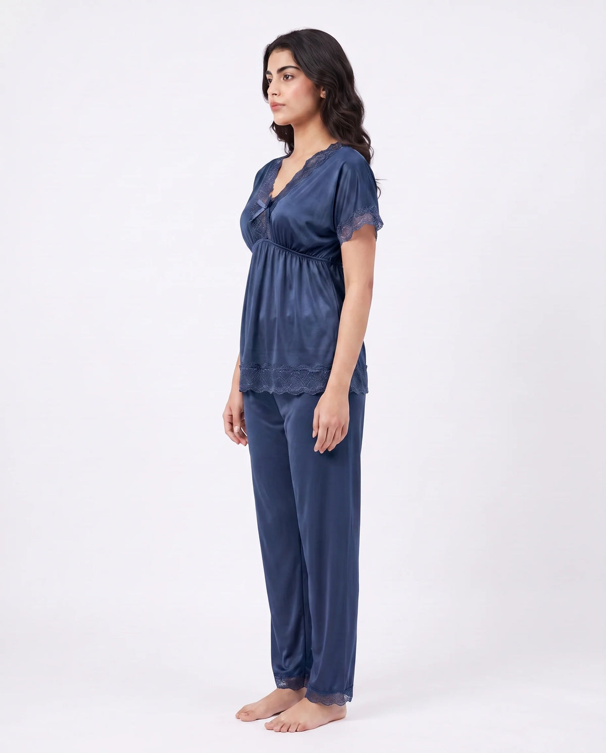 Silk PJ Set - Ethra - Navy Blue