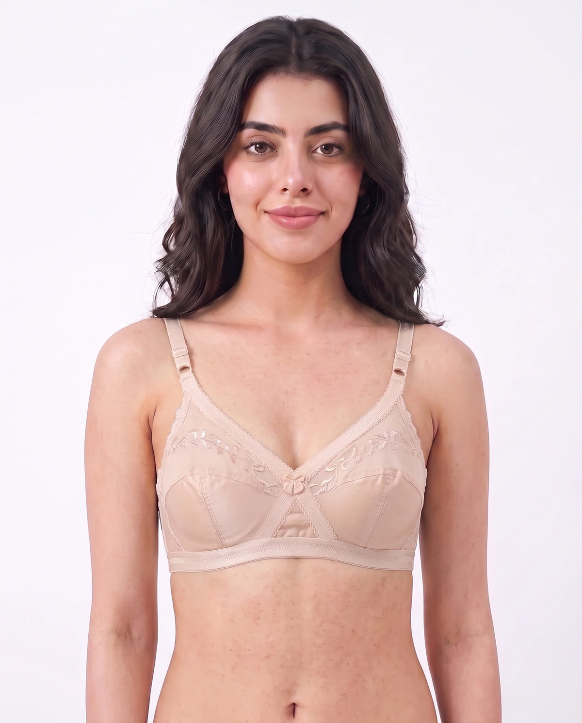 Embroidered Weave Non Padded Wireless Bra Skin
