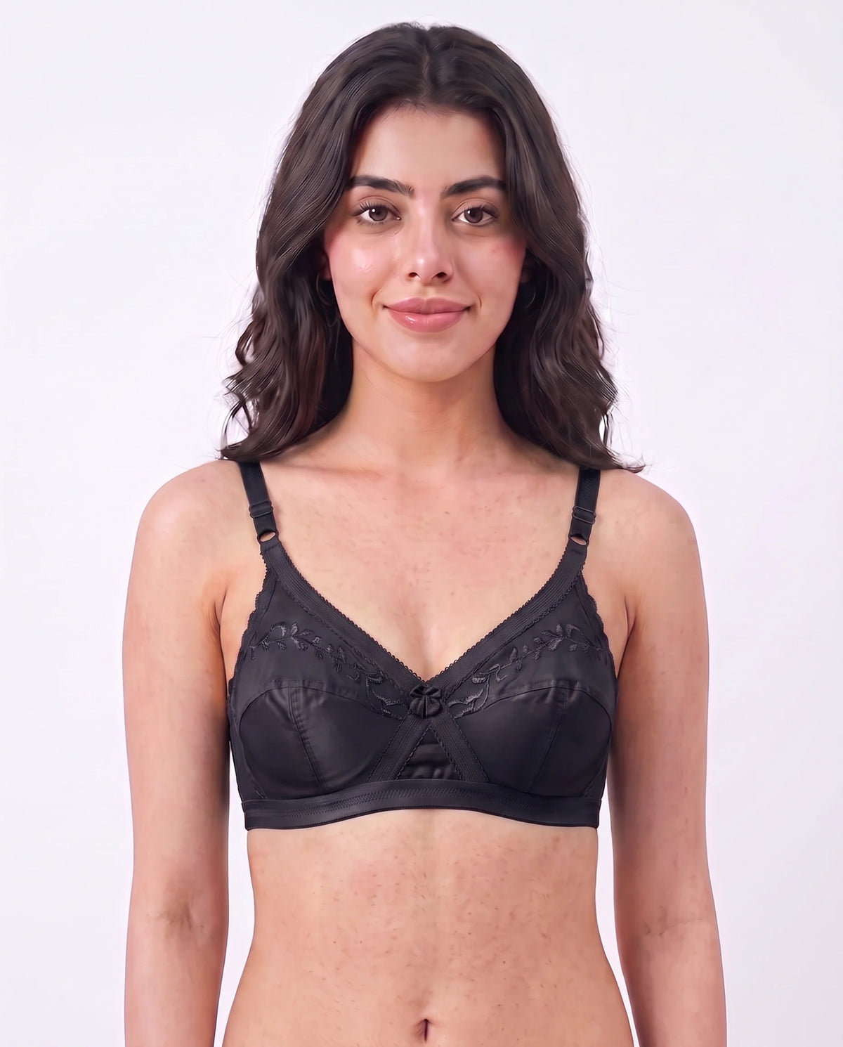 Embroidered Weave Non Padded Wireless Bra Black